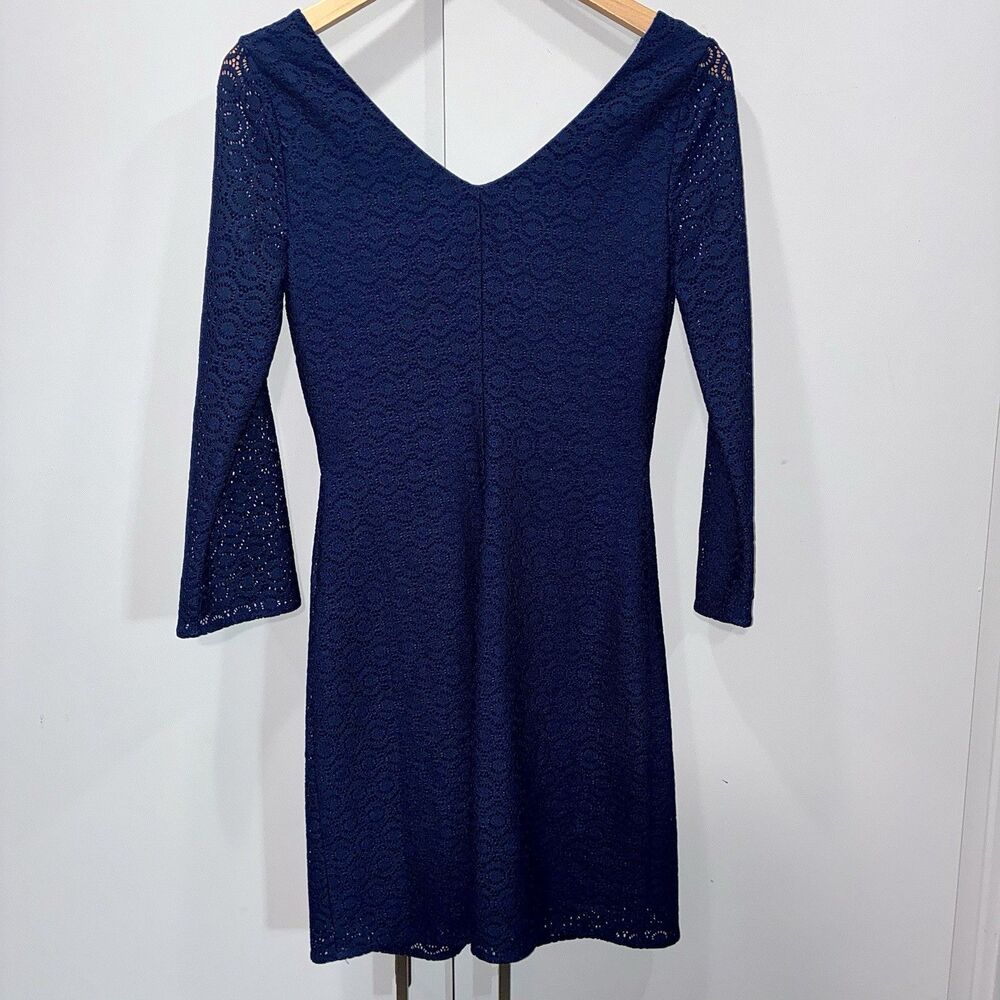 Lilly Pulitzer Alden Navy Eyelet Lace Shift Dress Sm Bell Sleeve Resort Preppy - Picture 6 of 12